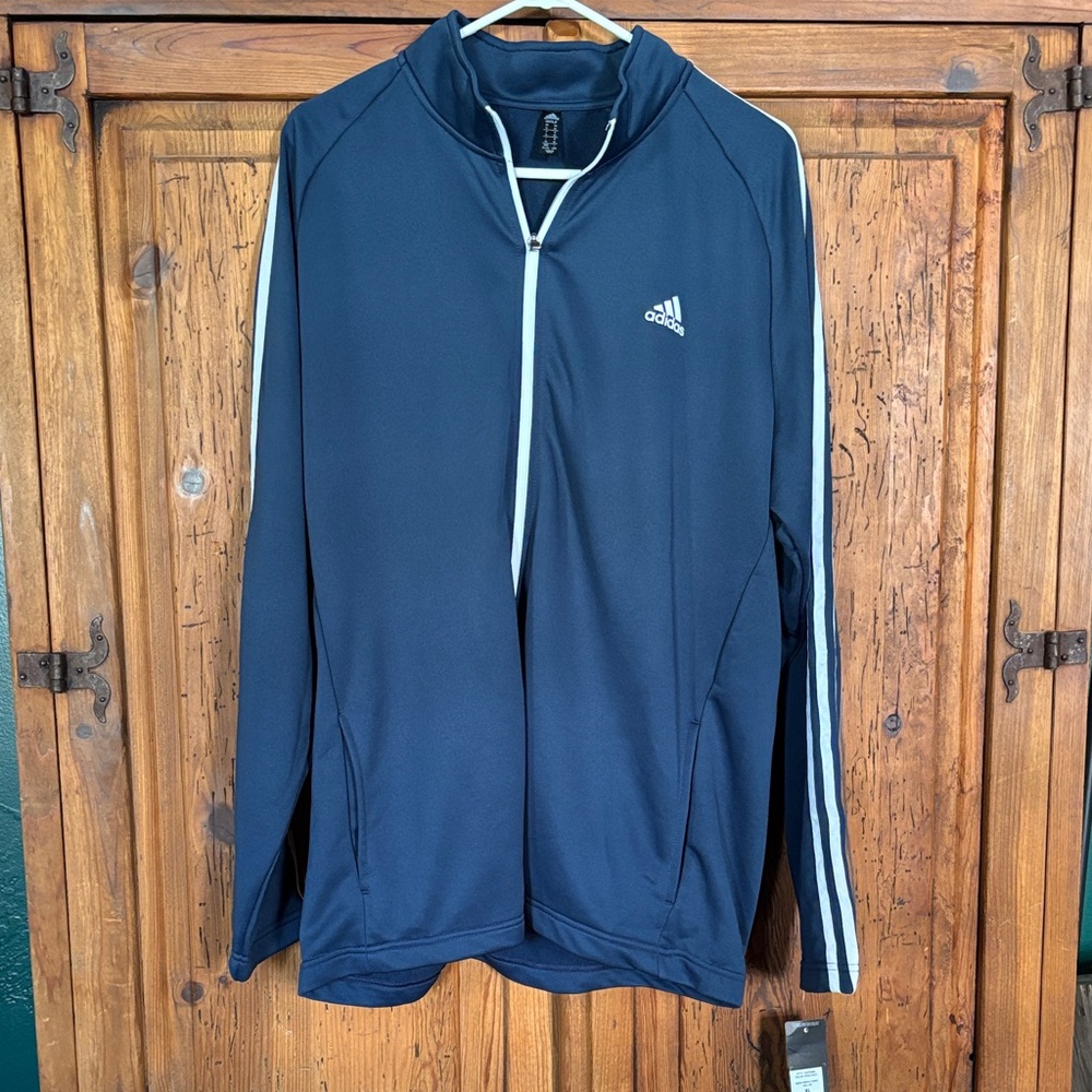 Adidas Dark Blue 3 Stripe Zip-Up Jacket